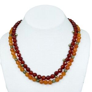 Gold Vermeil sterling silver carnelian faceted bead double strand necklace